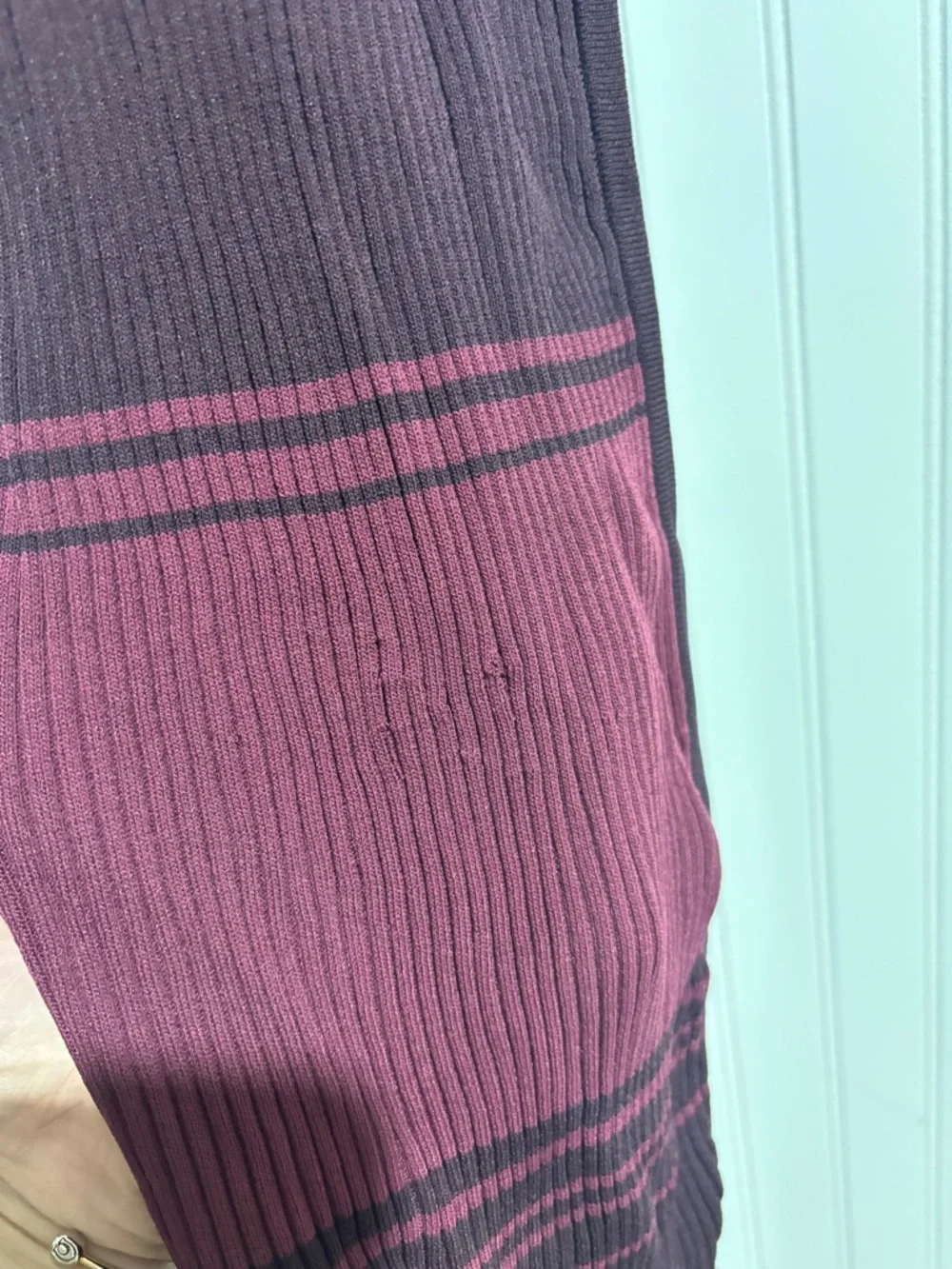 STAUD Maroon Ribbed Long Sleeve Gradient Dress with Red Accents - Picture 6 of 8